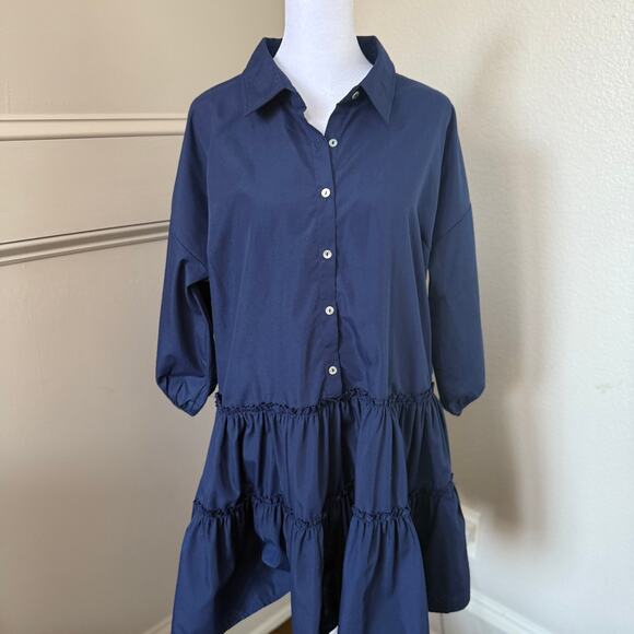 Umgee Navy Blue Tiered Babydoll Dress Size M - Picture 1 of 6